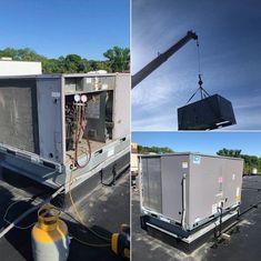 there are three different views of the back of a truck that is being lifted by a crane