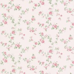 a pink and green flowered wallpaper with small flowers on the bottom half of it