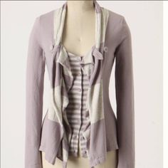 Nwot! Never Worn. Anthropologie Yemaya Ruffle Cardigan. Gauzy Ruffles With Scarf Accent With Stripes And Optional Button Front. Light Lavender/Lilac And Grey/Taupe. Can Be Worn Open Or Closed. Perfect For Fall! Approximate Measurements: Bust: 34 In Length: 24.5 In Lavender Top For Fall Layering, Lavender Tops For Fall Layering, Lavender Top For Layering In Fall, Purple Spring Cardigan For Layering, Spring Purple Cardigan For Layering, Fitted Purple Cardigan For Layering, Purple Long Sleeve Cardigan For Layering, Purple Long Sleeve Cardigan, Fitted Purple Cotton Cardigan