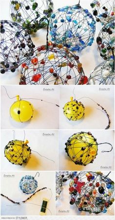 several pictures of different objects made out of wire