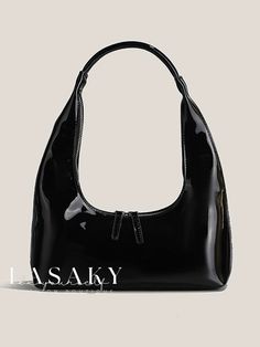 Lasaky - Contemporary Double-Zipper Baguette Handbag: Sleek Minimalist Design for Underarm Wear Urban Bags, Casual Purse, Bag Minimalist, Patent Leather Bag, Luxury Crossbody, Underarm Bag, Baguette Bag, Womens Crossbody Bag, Girls Bags