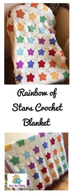 the rainbow of stars crochet blanket is shown