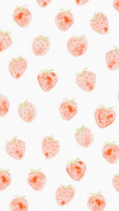 a pattern of strawberries on a white background that looks like it has been painted with watercolors