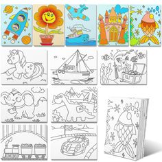 coloring books with pictures of different things on them