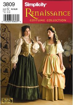 Simplicity 3809 Sewing Pattern Renaissance Costume Misses Blouse Vest Hat and Skirt   Pattern Co:  Simplicity Date:  2007 Size: Misses' 16-20 Condition of Pattern:  Uncut in factory folds with instructions included. Condition of Envelope:  Good with light wear. 📦 We normally ship within 1-2 business days after purchase via USPS First Class.  For faster delivery service, please choose USPS Priority Mail.   We also offer Shipping Insurance that covers lost or damaged mail, here:  https://www.etsy.com/listing/730879768/shipping-insurance-available-for?ref=shop_home_active_1&frs=1 Please make sure your Shipping Address is current prior to checkout.  Any returned packages will be relisted for re-purchase and we refund for the price of the item only. Please convo us with any questions you may h Tudor Costumes, Costume Sewing Patterns, Gown Pattern, Medieval Costume, Costume Patterns, Medieval Dress, Costume Collection, Simplicity Sewing, Simplicity Sewing Patterns