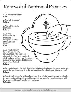 Renewal of Baptismal Promises - TheCatholicKid.com Anglican Prayers, Catholic Coloring Pages, Ccd Crafts, Catholic Sacraments, Catholic Prayers Daily, Catholic Confirmation, Catholic Baptism, Catholic Beliefs, Sunday School Classroom