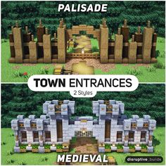 two different types of medieval buildings in the game town entrance and 2 styles medieval village