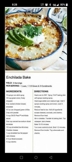 the recipe for enchilada bake is shown in this brochure