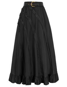 Maxi Skirt With Belt, Flare Maxi Skirt, Skirt With Belt, Gothic Steampunk, Ruffle Hem, Scarlet, A Line Skirts, Maxi Skirt, Promotion