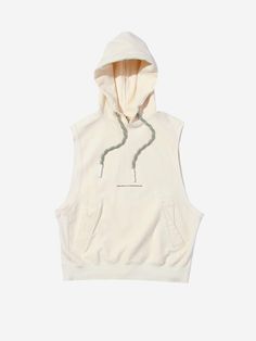 100% cotton
 Drawstring hood
 Sleeveless
 Pouch pocket


Size & Fit:
Regular fit
 The model is 185 cm tall and wears size M White Casual Vest With Relaxed Fit, Casual White Vest With Relaxed Fit, Casual White Relaxed Fit Vest, Sporty Cotton Vest For Streetwear, Crew Neck Vest For Streetwear In Spring, Crew Neck Vest For Spring Streetwear, Sleeveless Top With Drawstring Hood For Spring, White Cotton Athleisure Vest, White Sleeveless Top For Leisure