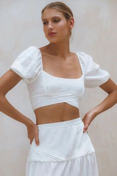 Blanca Linen Crop Top - crop top Spring Beach Crop Top With Square Neck, Chic Crop Top With Smocked Bodice For Vacation, Chic Square Neck Crop Top For Beach, Chic Smocked Bodice Crop Top For Vacation, Chic Cropped Top With Smocked Bodice, Chic Smocked Bodice Crop Top, White Fitted Crop Top With Smocked Bodice, Chic Linen Crop Top For Vacation, Square Neck Crop Top For Spring Vacation