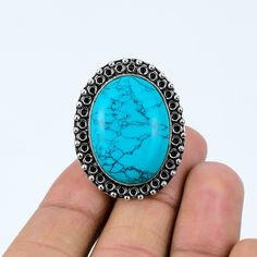 Turquoise Ring, Natural Oval Shape Howlite Turquoise Ring, Handmade Turquoise Gemstone Ring, Gemstone Silver Ring, Boho Bezel Ring for Women -----------------------ITEM DESCRIPTION----------------------- Model No: - NJ-19 Gemstone Name: Howlite Turquoise Shape: Oval Gemstone Size: 27x20mm Approx  Ring Dimension: 36x29mm Approx  Plating: Silver Oxidized  Quality: AAA+ HIGH QUALITY Note: Item's photo is closely captured to the item so please check dimensions before placing the order. ------------- Oxidized Ring, Bezel Ring, Turquoise Howlite, Ring Boho, Boho Ring, Ring Gemstone, Ring Vintage, Turquoise Gemstone, Boho Rings