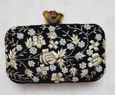 Black Embroidered Clutch - Zoha Los Angeles Elegant Intricate Embroidery Fabric For Evening, Elegant Formal Embroidered Fabric With Intricate Embroidery, Traditional Gold Embroidered Fabric For Formal Events, Elegant Evening Bag With Gold Embroidery For Reception, Elegant Embroidered Fabric, Elegant Floral Embroidered Fabric For Evening, Elegant Floral Embroidered Fabric, Elegant Formal Floral Embroidered Fabric, Festive Embroidered Clutch Evening Bag