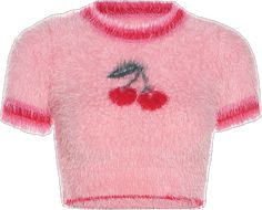 Cherry Fuzzy Crop Top spreepickyshop Trendy Crew Neck Winter Crop Top, Trendy Winter Crew Neck Crop Top, Trendy Crew Neck Crop Top For Winter, Trendy Pink Tops With Cherry Print, Cute Pink Crew Neck Crop Top, Cute Pink Crop Top, Fuzzy Crop Top, Stay Warm, Free Size