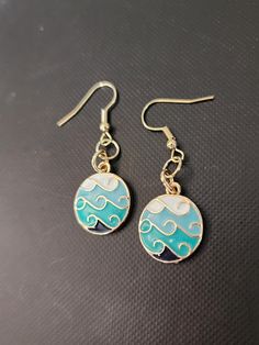 Blue wave earrings featuring enamel charm. Findings are nickle-free. Wave Earrings, Enamel Charms, Blue Waves, Labour Day, Jewelry Earrings Dangle, Dangle Drop Earrings, Dangle Earrings, Jewelry Earrings, Birthday Gifts