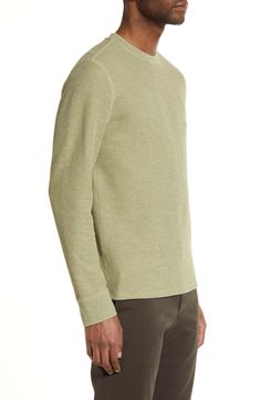 Layer on this heathered long-sleeve T-shirt constructed from a textured thermal knit for enhanced comfort on casual days. 27" length (size Medium) Crewneck Long sleeves 60% cotton, 35% polyester, 5% spandex Machine wash, tumble dry Imported Spring Crew Neck Long Sleeve Top With Textured Knit, Spring Textured Knit Long Sleeve Crew Neck Top, Cotton Ribbed Crew Neck Long Sleeve Top, Ribbed Cotton Crew Neck Long Sleeve Top, Casual Long Sleeve Textured Knit Top With Crew Neck, Cotton Ribbed Crew Neck Sweater, Ribbed Cotton Long Sleeve Crew Neck Top, Ribbed Crew Neck Long Sleeve Top For Everyday, Everyday Ribbed Crew Neck Long Sleeve Top