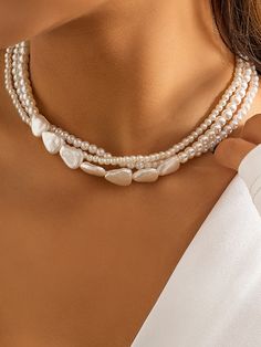 Original Vintage Multi-Layered Pearl Necklace WHITE-One_size Elegant Choker, Layered Pearl Necklace, Choker Designs, Layered Choker Necklace, Pearl Statement Necklace, Pearl Necklace Vintage, Pearl Chain Necklace, Layered Chokers, French Retro