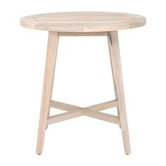 a small wooden table with two legs and a round top on an isolated white background