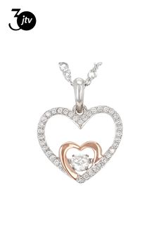 Moissanite Fire(R) .52ctw diamond equivalent weight round, Platineve(R) and 14k rose gold over sterling silver heart pendant and 18 inch Singapore chain. Measures approximately 3/4" L x 5/8" W. Chain has a 2 inch extender and a lobster clasp. Actual moissanite weight is .50ctw. Elegant Moissanite Heart Pendant Necklaces, Rose Gold Heart Pendant Jewelry For Valentine's Day, Brilliant Cut Moissanite Heart Pendant Jewelry, Valentine's Day Diamond Cut Heart Pendant Jewelry, Valentine's Day Diamond Cut Heart Pendant, Diamond Pendants Designs, Sterling Silver Heart Pendant, Diamond Pendants, Luxury Jewellery