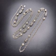 Sarah Coventry Extra Long Necklace Faux Pearl Silver Tone Filigree 54 In Vintage | eBay Vintage Formal Jewelry With Large Pendant, Formal Vintage Necklace With Pearl Charm, Vintage Formal Tarnish-resistant Necklace, Sarah Coventry Jewelry Vintage Necklace, Extra Long Necklace, Sarah Coventry Jewelry, Sarah Coventry, Station Necklace, Extra Long