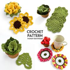 crochet patterns and instructions for potholders, coasters or trivets