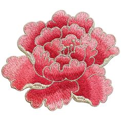 a pink flower is shown in the middle of an embroidered design on a white background