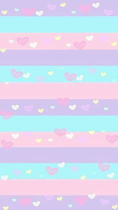 hearts and stripes pattern in pastel colors on a pink, blue, purple, and green background