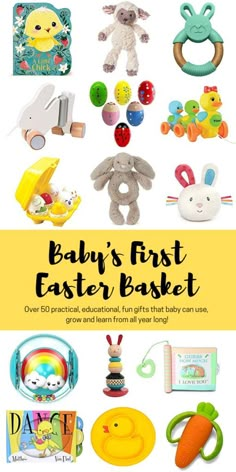 the baby's first easter basket is full of toys