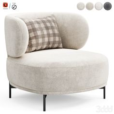 a round chair with pillows on it and four different color options to choose from in the background