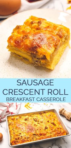 sausage and crescent roll breakfast casserole on a plate