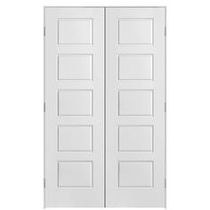 an open white door with no glass on the top and bottom panel, against a white background