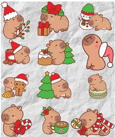 christmas stickers with teddy bears and gifts