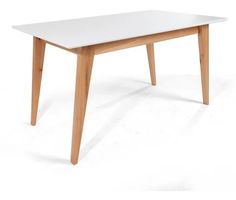 a white table with wooden legs on a white background