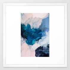 an abstract painting with blue and white colors