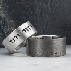 Need Help? 📲Call/Text 912-771-1133 All items are made to order. 💌Sign up for our newsletter for special offers and savings: http://bit.ly/joinMPonEtsy Personalized silver rings make the perfect gift to mark an anniversary, birthday or graduation. Customize a wide band sterling silver ring with a secret message on the inside, or have us hand stamp both sides. You also select a font, finish, and layout. Show them how much they mean to you with a special date, words of love or friendship and more Silver Jewelry With Engraved Text For Wedding, Silver Wedding Jewelry With Engraved Text, Symbolic Engraved Wedding Ring With Engraving Option, Symbolic Personalized Engraved Ring For Anniversary, Silver Engraved Promise Ring With Hallmarks, Engraved Sterling Silver Rings For Anniversary, Silver Engraved Rings For Anniversary Gift, Sterling Silver Rings With Engraved Text For Anniversary, Hand Stamped White Gold Rings For Anniversary