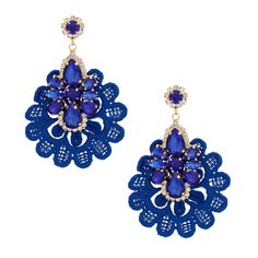 Gold with Royal Blue Crystals and Rhinestones Elegant Drop Earrings Featuring Royal Blue Fabric Lace Detail. Earrings measure 2 inches wide. Royal Blue Fabric, Blue Clutch, Royal Blue And Gold, Bangle Bracelets With Charms, Birthday Gifts For Girlfriend, Fashion Jewelry Earrings, Crystal Drop Earrings, Wire Earrings, Chains For Men