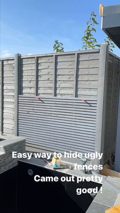 an outdoor shower with the words easy way to hide ugly surfaces came out pretty good