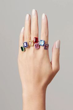 Rectangular Cocktail Ring - Rings | Alison Lou Amethyst Cocktail Ring, Unique Ring Designs, Sapphire Cocktail Ring, Alison Lou, Jewelry Organizers, Funky Jewelry, Girly Jewelry, Jewelry Inspo, All That Glitters