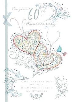 an anniversary card with two hearts on it