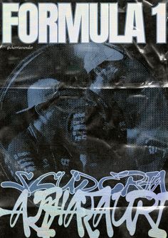 an advertisement for formula 1 featuring two men in black and white writing on the front