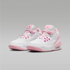 Brand New Big Kids Size+1.5=Womens Size Nike Jordan Shoes White With Rubber Sole, White Synthetic Basketball Shoes For Spring, Sporty Pink Basketball Shoes For Spring, White Synthetic Basketball Shoes, Spring Season White Synthetic Basketball Shoes, Pink Round Toe Basketball Shoes For Spring, Cute Basketball Shoes, Nike Shoes For Kids, Jordan Shoes For Kids