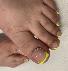 Neon Yellow Pedicure, Yellow Pedicure Ideas, Yellow Pedicure, Neon Pedicure, Orange Toe Nails, Purple Toe Nails, French Toe Nails, Yellow Toe Nails