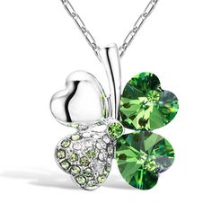 Swarovski Jewelry Necklace, Shamrock Earrings, Clover Jewelry, Four Leaf Clover Necklace, Irish Jewelry, Clover Green, Clover Necklace, Four Leaf, Green Necklace