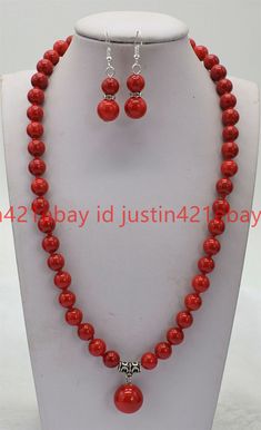 Beautiful 8mm South Sea Red Coral Gems Round Beads Pendant Necklace Earring 18" Item Description:   Style:Necklace   Quantity: 1 Set   Size:  8mm   Length:18"   &&&&: Sale the items does not include box       Payment Policy Payment Policy   We accept Paypal, and credit card via paypal.com only.   All payments are expected within 5 days after the last winning auction is closed. All unpaid   auction will be forfeited.   Packages are shipped within 2 days of auction Check Out with payment except we Red Polished Beads Jewelry Sets, Red Jewelry Sets With Polished Round Beads, Red Necklace Set, Gold Necklace Indian, Beads Pendant, Beading Ideas, Red Necklace, Beaded Pendant Necklace, Gold Necklace Set