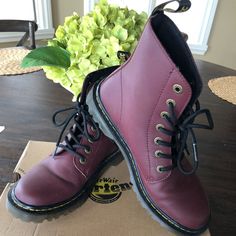 Dr. Martens Luana Boot In Cherry Red. Rounded Toe With Iconic Yellow Seam. Worn 3 Times. Look Practically Brand New. Very Mild Creasing. Original Box Included. Casual Red Boots With Lug Sole, Red Ankle Combat Boots For Fall, Casual Red Moto Boots For Fall, Trendy Red Lace-up Boots With Round Toe, Red High Ankle Lace-up Boots For Fall, Burgundy Lace-up Boots For Fall, Red Casual Combat Boots With Round Toe, Winter Boots With Red Sole In Synthetic Material, Casual Red Combat Boots With Round Toe