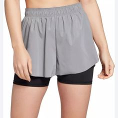 Nwt Size S Calia 2 In 1 Running Shorts. It Has Bike Shorts Built In Under Running Shorts. It Is Reflective, Has Zippered Pocket Below Back Waistband, And Drawstring Waist. Silver Stretch Bottoms Short Length, Gray Yoga Bottoms With Built-in Shorts, Gray Athleisure Bottoms With Built-in Shorts, Gray Yoga Shorts, Gray Short Bottoms Athleisure, Gray Short Athleisure Bottoms, Gray Shorts With Built-in Liner, Silver Stretch Bottoms For Sports, Silver Stretch Sports Bottoms