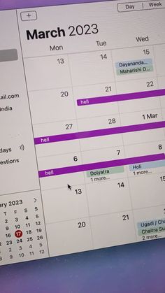 a computer screen with a calendar on it's side and the date circled in purple