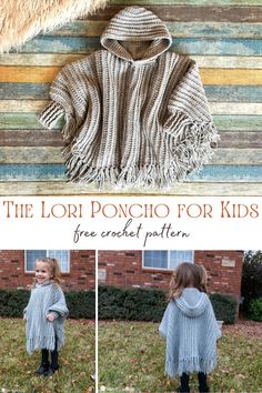 the lori poncho for kids free crochet pattern is shown here