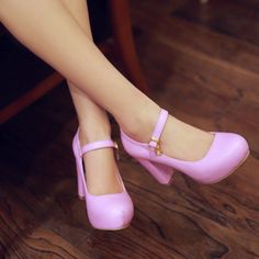 Heels: approx 9 cm Platform: approx 3 cm Color: black, white, pink, beige, green, purple Size: us 3, 4, 5, 6, 7, 8 (All Measurement In Cm And Please Note 1cm=0.39inch) Note:Use Size Us 5 As Measurement Standard, Error:0.5cm.(When Plus/Minus A Size,The Round And Shaft Height Will Plus/Minus 0.5CM Accordingly.Error:0.5cm) Note: The size you choose is US Size and 1CM=0.39inch. Size Guide: US 3=EU34=22CM,US 4=EU35=22.5CM,US 5=EU36=23CM, US 6=EU37=23.5CM,US 7=EU38=24CM,US 8=EU39=24.5CM, US 9=EU40=25C Sepatu Pump, Heels Chunky, Women Platform Shoes, Womens Mary Janes