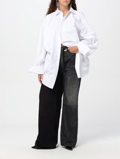 Jeans BALENCIAGA Woman color Black Oversized Straight Leg Jeans For Workwear, Oversized Straight Leg Bottoms For Workwear, Oversized Wide Leg Straight Pants For Work, Balenciaga Jeans, Balenciaga Shirt, Balenciaga Top, White Balenciaga, Balenciaga Clothing, Black Balenciaga